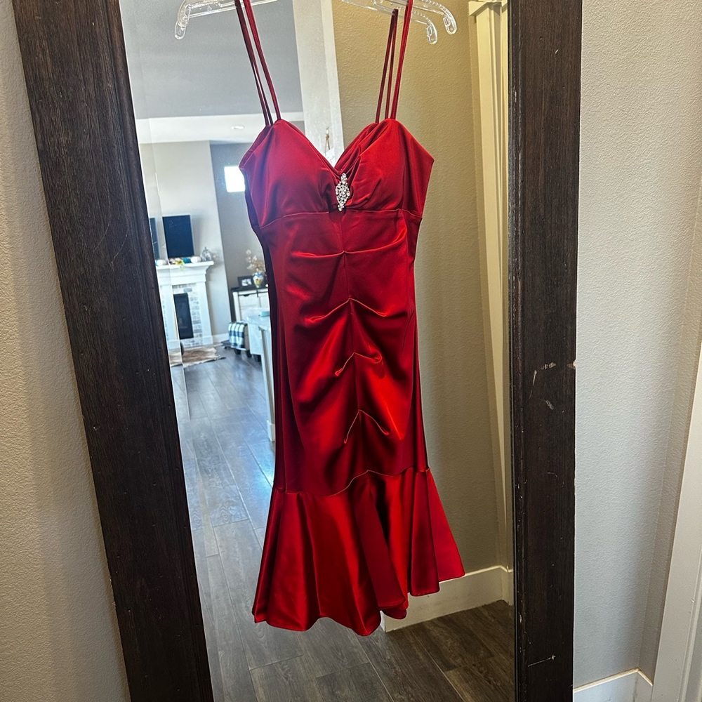Xscape Vibrant Red Dress with Embellished Detail